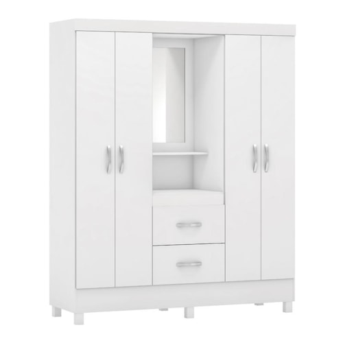 Guarda Roupa Capelinha Lord 4 Portas Branco com Espelho - Demóbile