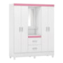 Guarda Roupa Capelinha Lord 4 Portas Flex Branco/Rosa com Espelho - Demóbile  