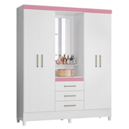 Guarda Roupa Capelinha Pérsia 4 Portas Branco/Rosa com Espelho - Demóbile Guarda Roupa Capelinha Pérsia 4 Portas Branco/Rosa com Espelho - Demóbile
