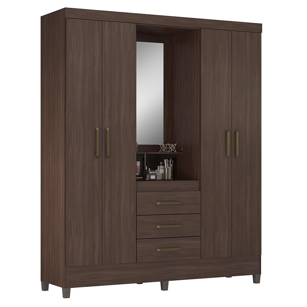 Guarda Roupa Capelinha Pérsia 4 Portas Café Touch com Espelho