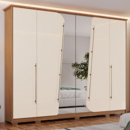 Guarda Roupa Casal 6 Portas Dubai Nature/Off White- Móveis Henn