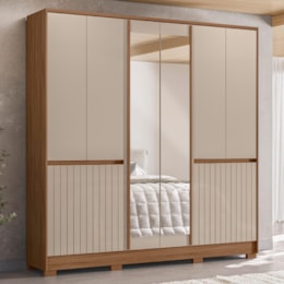 Guarda Roupa Casal Alasca 10 Portas Carvalho/Fendi com Espelho - Moval Guarda Roupa Casal Alasca 10 Portas Carvalho/Fendi com Espelho - Moval