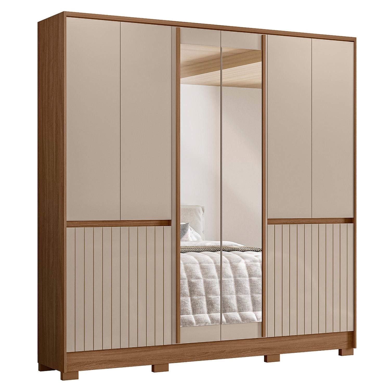 Guarda Roupa Casal Alasca 10 Portas Carvalho/Fendi com Espelho