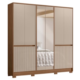 Guarda Roupa Casal Alasca 10 Portas Carvalho/Fendi com Espelho - Moval Guarda Roupa Casal Alasca 10 Portas Carvalho/Fendi com Espelho - Moval