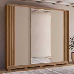 Guarda Roupa Casal Arizona 3 Portas Deslizantes Carvalho/Fendi com Espelho - Moval Guarda Roupa Casal Arizona 3 Portas Deslizantes Carvalho/Fendi com Espelho - Moval