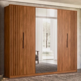 Guarda Roupa Casal Atrice Ripado 6 Portas Nogueira Touch com 2 Espelhos - Demartêz Guarda Roupa Casal Atrice Ripado 6 Portas Nogueira Touch com 2 Espelhos - Demartêz