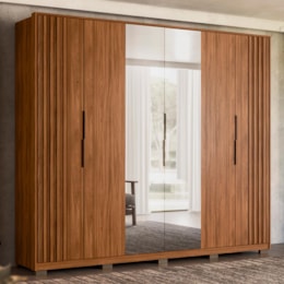 Guarda Roupa Casal Atrice Ripado 6 Portas Nogueira Touch com 2 Espelhos e Pés - Demartêz Guarda Roupa Casal Atrice Ripado 6 Portas Nogueira Touch com 2 Espelhos e Pés - Demartêz