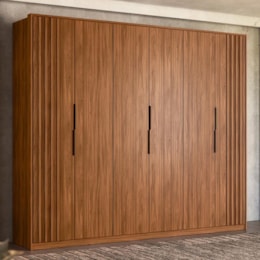 Guarda Roupa Casal Atrice Ripado 6 Portas Nogueira Touch - Demartêz Guarda Roupa Casal Atrice Ripado 6 Portas Nogueira Touch - Demartêz