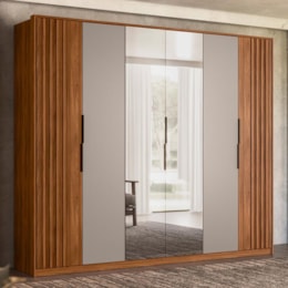 Guarda Roupa Casal Atrice Ripado 6 Portas Nogueira Touch/Nude Prime TX com 2 Espelhos - Demartêz Guarda Roupa Casal Atrice Ripado 6 Portas Nogueira Touch/Nude Prime TX com 2 Espelhos - Demartêz
