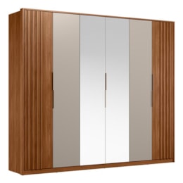 Guarda Roupa Casal Atrice Ripado 6 Portas Nogueira Touch/Nude Prime TX com 2 Espelhos - Demartêz Guarda Roupa Casal Atrice Ripado 6 Portas Nogueira Touch/Nude Prime TX com 2 Espelhos - Demartêz
