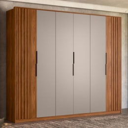 Guarda Roupa Casal Atrice Ripado 6 Portas Nogueira Touch/Nude Prime TX - Demartêz Guarda Roupa Casal Atrice Ripado 6 Portas Nogueira Touch/Nude Prime TX - Demartêz
