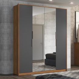 Guarda Roupa Casal Attore 4 Portas Amêndola/Grafito com 2 Espelhos - Demartêz Guarda Roupa Casal Attore 4 Portas Amêndola/Grafito com 2 Espelhos - Demartêz