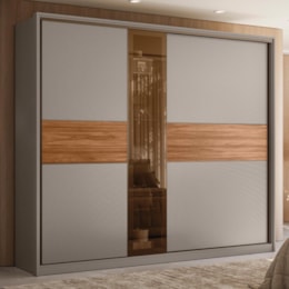Guarda Roupa Casal Authentic 2 Portas Deslizantes Nogueira/Nude Prime TX com Vidro Reflecta - Demartêz