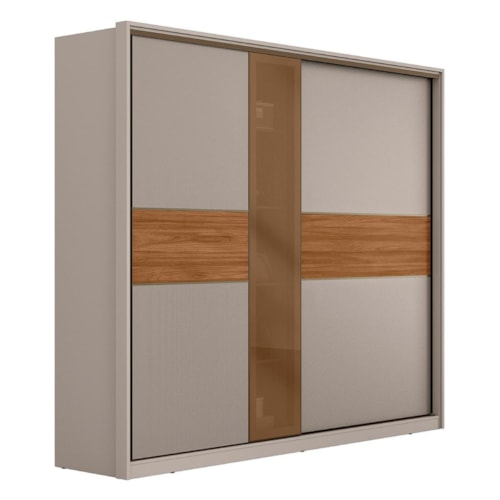 Guarda Roupa Casal Authentic 2 Portas Deslizantes Nogueira/Nude Prime TX com Vidro Reflecta - Demartêz