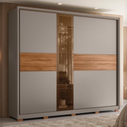 Guarda Roupa Casal Authentic 2 Portas Deslizantes Nogueira/Nude Prime TX com Vidro Reflecta e Pés - Demartêz 