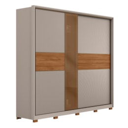 Guarda Roupa Casal Authentic 2 Portas Deslizantes Nogueira/Nude Prime TX com Vidro Reflecta e Pés - Demartêz 