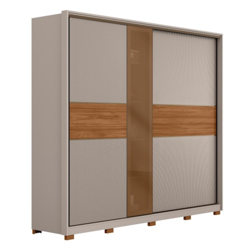 Guarda Roupa Casal Authentic 2 Portas Deslizantes Nogueira/Nude Prime TX com Vidro Reflecta e Pés - Demartêz 
