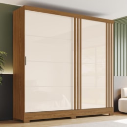 Guarda Roupa Casal B352 Ripado 2 Portas Deslizantes Nature/Off White - Móveis Briz  Guarda Roupa Casal B352 Ripado 2 Portas Deslizantes Nature/Off White - Móveis Briz