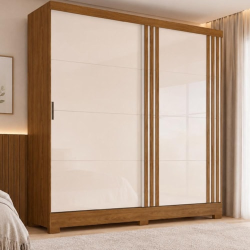 Guarda Roupa Casal B352 Ripado 2 Portas Deslizantes Nature/Off White - Móveis Briz 