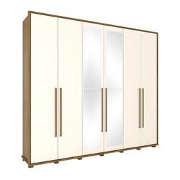 Guarda Roupa Casal Belmon 6 Portas com Espelho Nature/Off White - Móveis Henn Guarda Roupa Casal Belmon 6 Portas com Espelho Nature/Off White - Móveis Henn