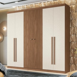 Guarda Roupa Casal Buriti Ripado 6 Portas Jatobá/Areia - Santos Andirá Guarda Roupa Casal Buriti Ripado 6 Portas Jatobá/Areia - Santos Andirá