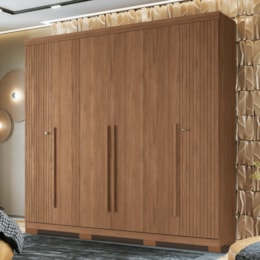 Guarda Roupa Casal Buriti Ripado 6 Portas Jatobá com Pés - Santos Andirá Guarda Roupa Casal Buriti Ripado 6 Portas Jatobá com Pés - Santos Andirá