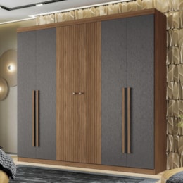 Guarda Roupa Casal Buriti Ripado 6 Portas Jatobá/Grafite - Santos Andirá Guarda Roupa Casal Buriti Ripado 6 Portas Jatobá/Grafite - Santos Andirá