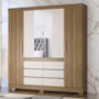 Guarda Roupa Casal Cádis 4 Portas Amêndola/Off White com Espelho - Demóbile