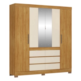 Guarda Roupa Casal Cádis 4 Portas Cinamon Touch/Off White com Espelho - Demóbile