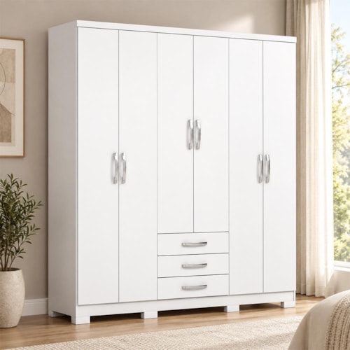 Guarda Roupa Casal Caju 6 Portas e 3 Gavetas Branco - Móveis Henn