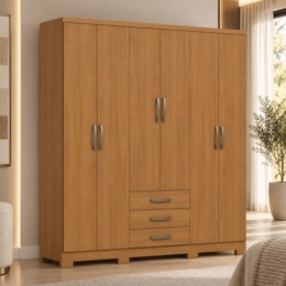 Guarda Roupa Casal Caju 6 Portas e 3 Gavetas Cinamomo - Móveis Henn