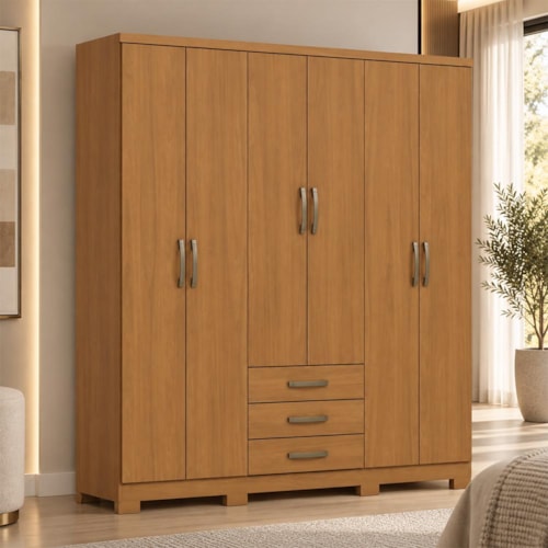 Guarda Roupa Casal Caju 6 Portas e 3 Gavetas Cinamomo - Móveis Henn
