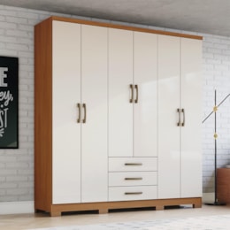 Guarda Roupa Casal Caju 6 Portas e 3 Gavetas Cinamomo/Off White - Móveis Henn
