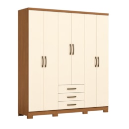 Guarda Roupa Casal Caju 6 Portas e 3 Gavetas Cinamomo/Off White - Móveis Henn