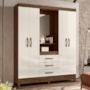 Guarda Roupa Casal Capelinha Capri 4 Portas e 3 Gavetas Castanho Wood/Off White com Espelho - Moval