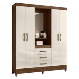 Guarda Roupa Casal Capelinha Capri 4 Portas e 3 Gavetas Castanho Wood/Off White com Espelho - Moval