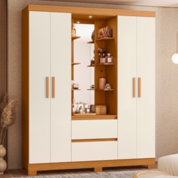 Guarda Roupa Casal Capelinha Olímpia 4 Portas e 2 Gavetas com Espelho Cinamomo/Off White - Móveis Albatroz