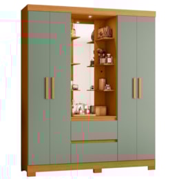 Guarda Roupa Casal Capelinha Olímpia 4 Portas e 2 Gavetas com Espelho Cinamomo/Sálvia - Móveis Albatroz