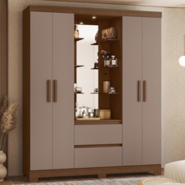 Guarda Roupa Casal Capelinha Olímpia 4 Portas e 2 Gavetas com Espelho Nogueira/Capuccino - Móveis Albatroz