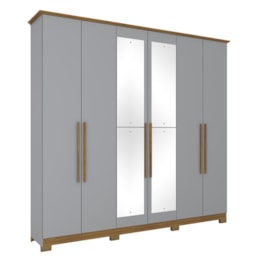 Guarda Roupa Casal Colin 6 Portas com Espelho Cinza/Nature - Móveis Henn Guarda Roupa Casal Colin 6 Portas com Espelho Cinza/Nature - Móveis Henn