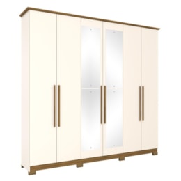 Guarda Roupa Casal Colin 6 Portas com Espelho Off White/Nature - Móveis Henn Guarda Roupa Casal Colin 6 Portas com Espelho Off White/Nature - Móveis Henn