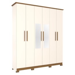 Guarda Roupa Casal Cover 6 Portas Off White/Nature com Espelho - Móveis Henn Guarda Roupa Casal Cover 6 Portas Off White/Nature com Espelho - Móveis Henn