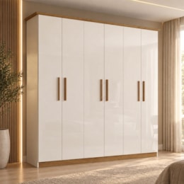 Guarda Roupa Casal Cover 6 Portas Off White/Nature - Móveis Henn