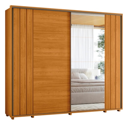 Guarda Roupa Casal Dalí Ripado 2 Portas Deslizantes Cinamomo com 4 Espelhos - Madetec