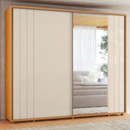 Guarda Roupa Casal Dalí Ripado 2 Portas Deslizantes Cinamomo/Off White com 4 Espelhos - Madetec