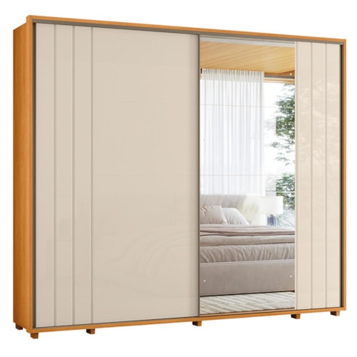 Guarda Roupa Casal Dalí Ripado 2 Portas Deslizantes Cinamomo/Off White com 4 Espelhos - Madetec