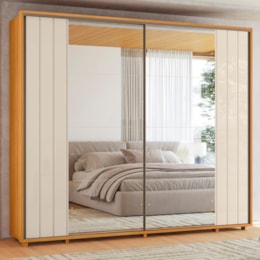 Guarda Roupa Casal Dalí Ripado 2 Portas Deslizantes Cinamomo/Off White com 8 Espelhos - Madetec