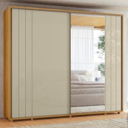 Guarda Roupa Casal Dalí Ripado 2 Portas Deslizantes Cumaru/Opala com 4 Espelhos - Madetec 