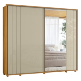 Guarda Roupa Casal Dalí Ripado 2 Portas Deslizantes Cumaru/Opala com 4 Espelhos - Madetec 