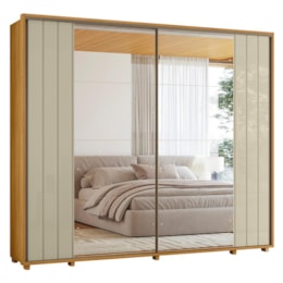 Guarda Roupa Casal Dalí Ripado 2 Portas Deslizantes Cumaru/Opala com 8 Espelhos - Madetec 